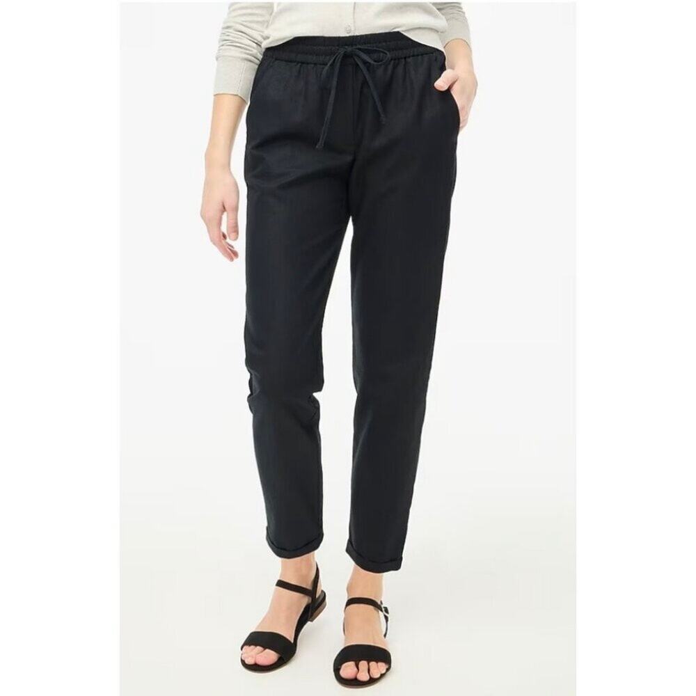 J Crew Factory Linen Cotton Blend Drawstring Pant Women's 4 Tall Black